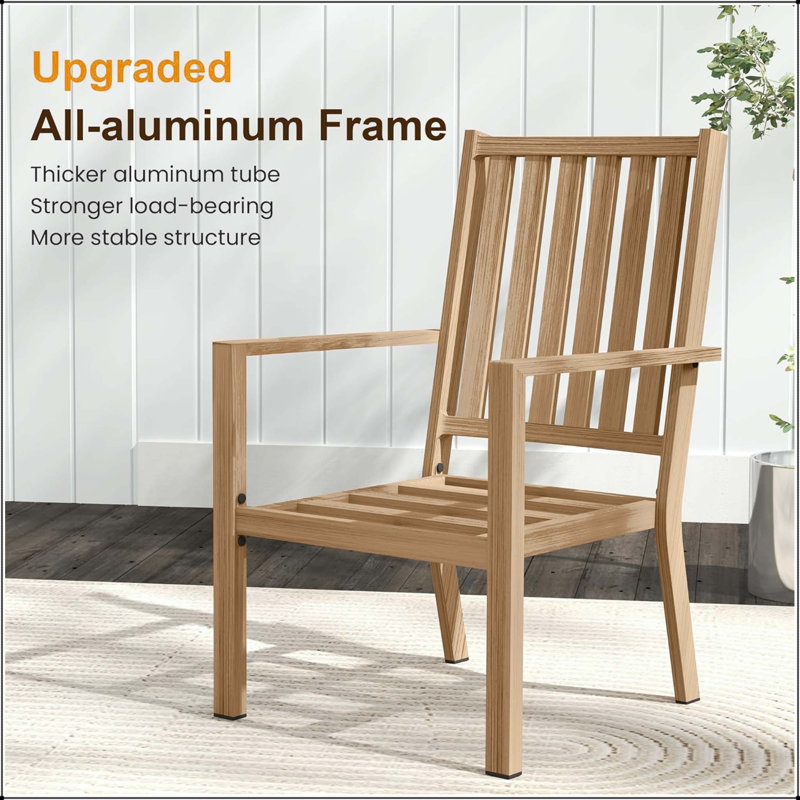 Chaise de patio en aluminium toutes saisons avec texture semblable au bois et coussin épais