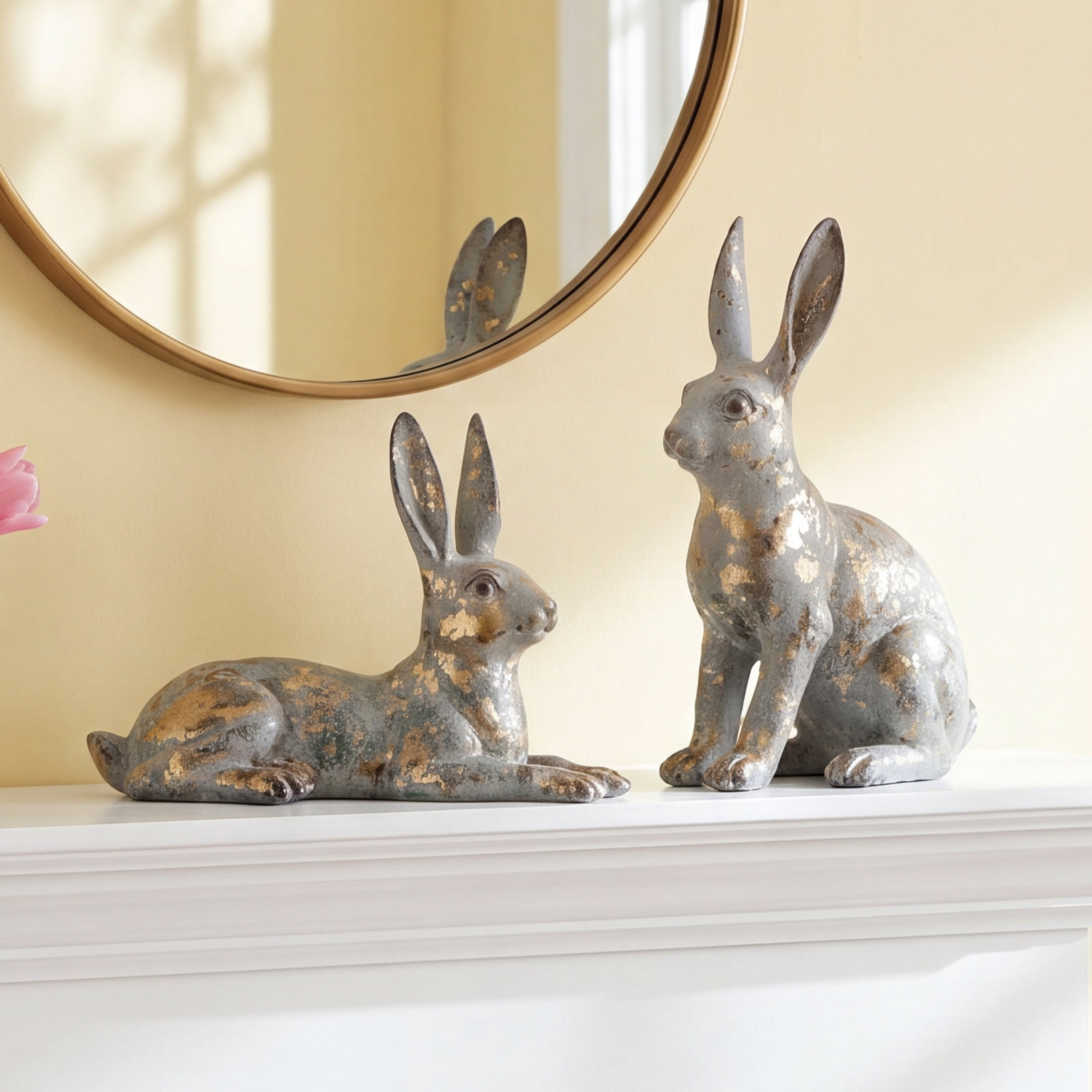 2-Piece Sitting and Laying Rabbit Figurine Set