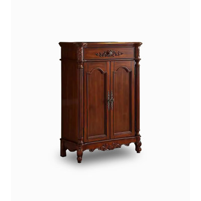 American-style Carved Solid Cherry Wood Shoe Cabinet