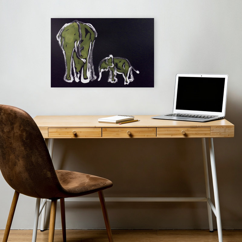 Mère et mère éléphants, éléphant minimaliste, nature, faune, art mural, 12" H x 18" W