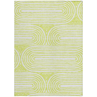 Tapis extérieur lavable abstrait vert et blanc HomeRoots 5 pi x 8 pi