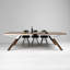 Table de ping-pong brune et blanche en bois massif et fer