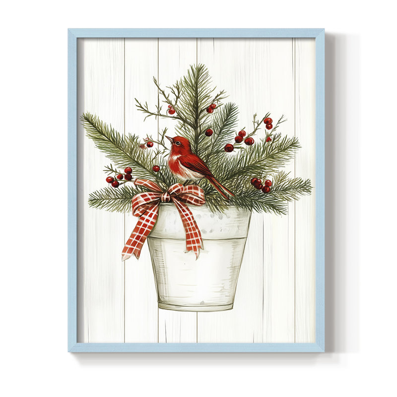«Christmas Holiday Art», reproduction encadrée en bois massif, H 15 po x l 12 po, Bleu