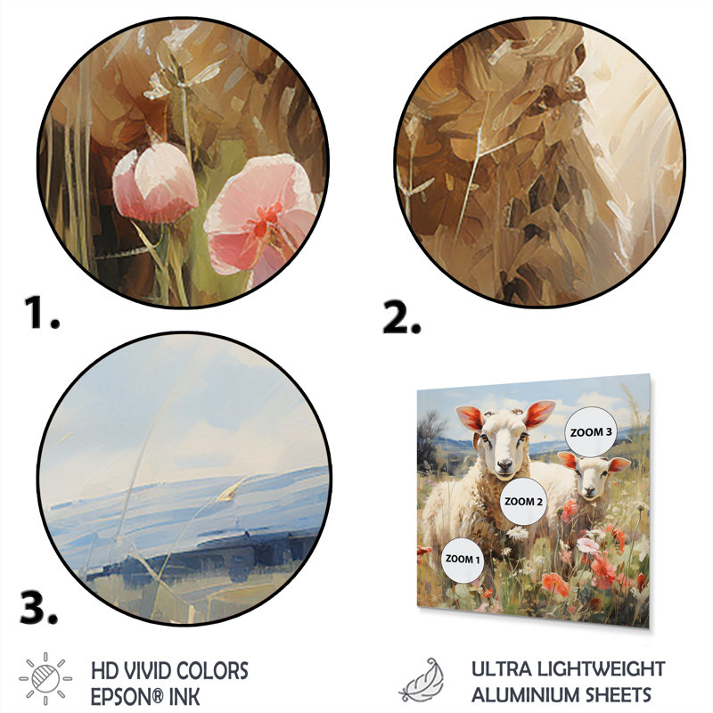 Décoration murale en métal «Flock of Fluffy Sheep I» - Animaux, H 16 po x l 16 po x P 1 po