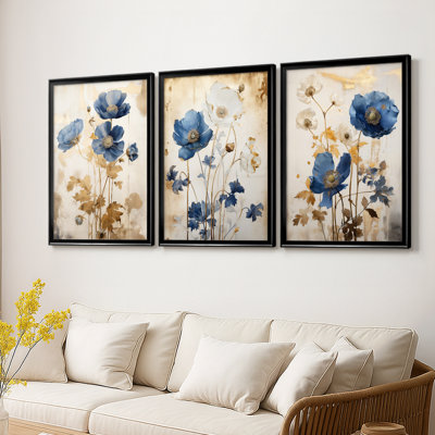 FLORAL Series LXIV - Toile tendue avec châssis sur mesure - 3 pièces