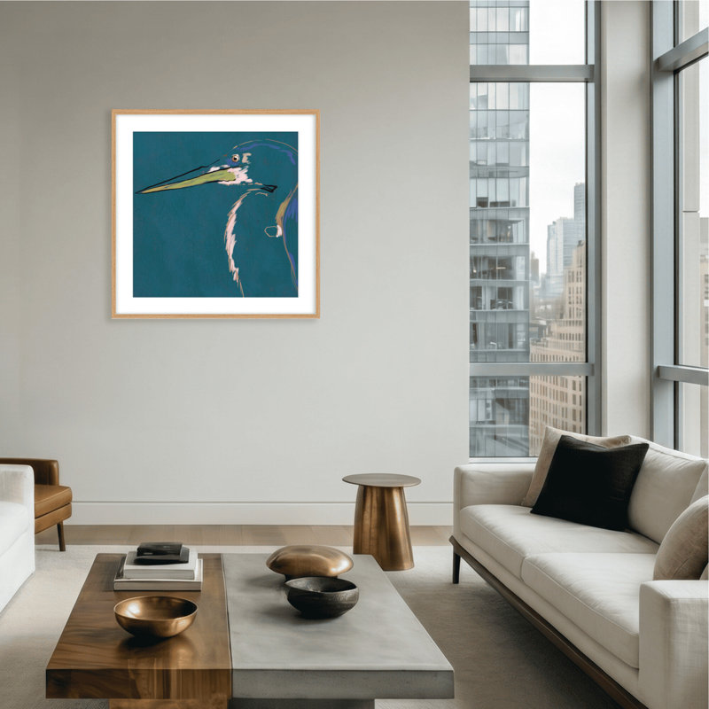 Nature Inspired Blue Heron Portrait, 36" H x 36" W, Black, Framed Print