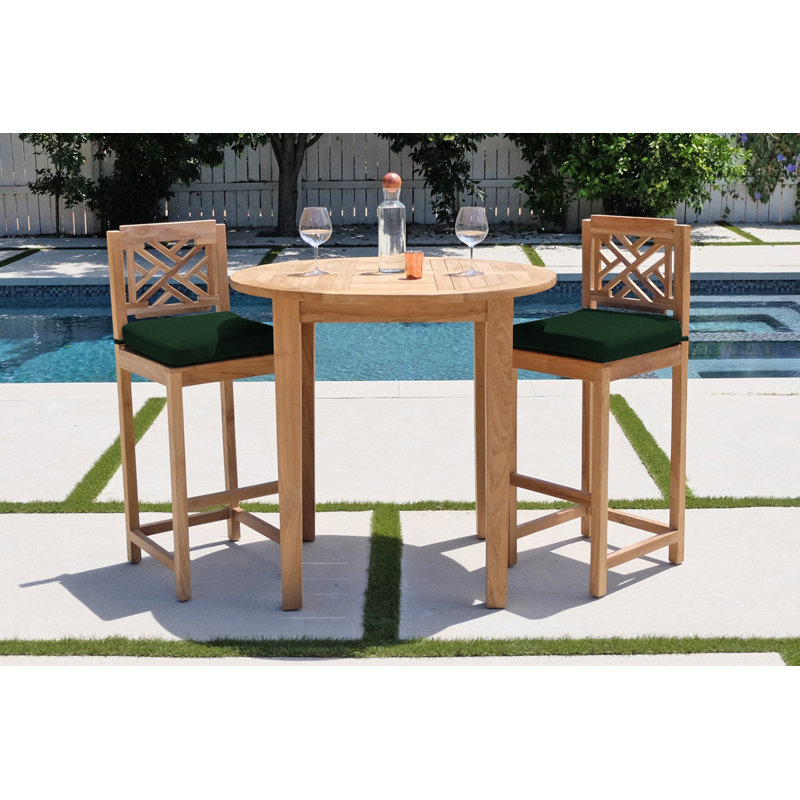 Ensemble de 3 tables de bar en teck avec table ronde de 40 po Monterey, Vert forêt