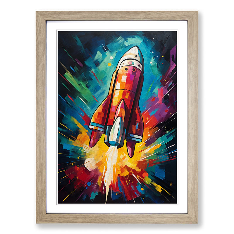 Rocket Abstract - Single Picture Frame Print on Wood, Oak, 64cm H x 46cm W x 2cm D
