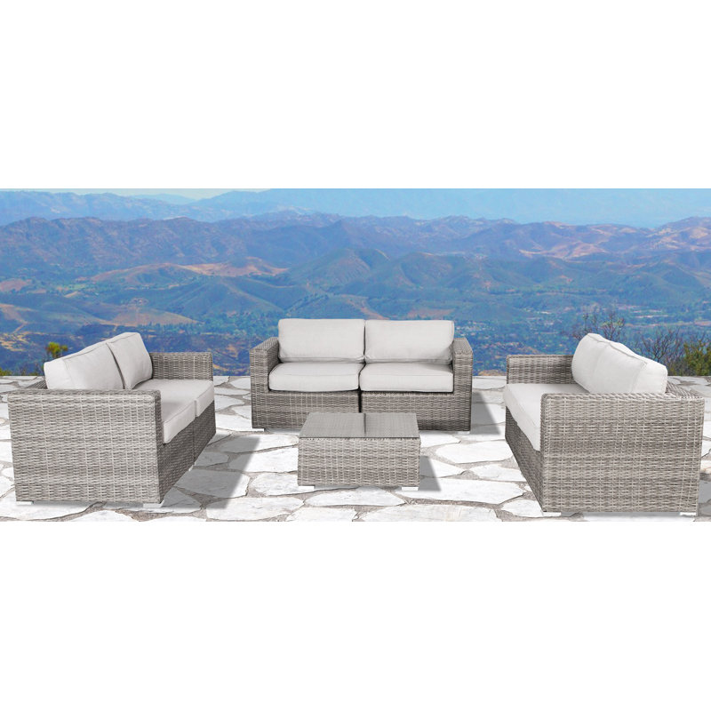 Tonioni Wicker Fully Assembled 6 Person Seating Group with Cushion, Olefin Gray
