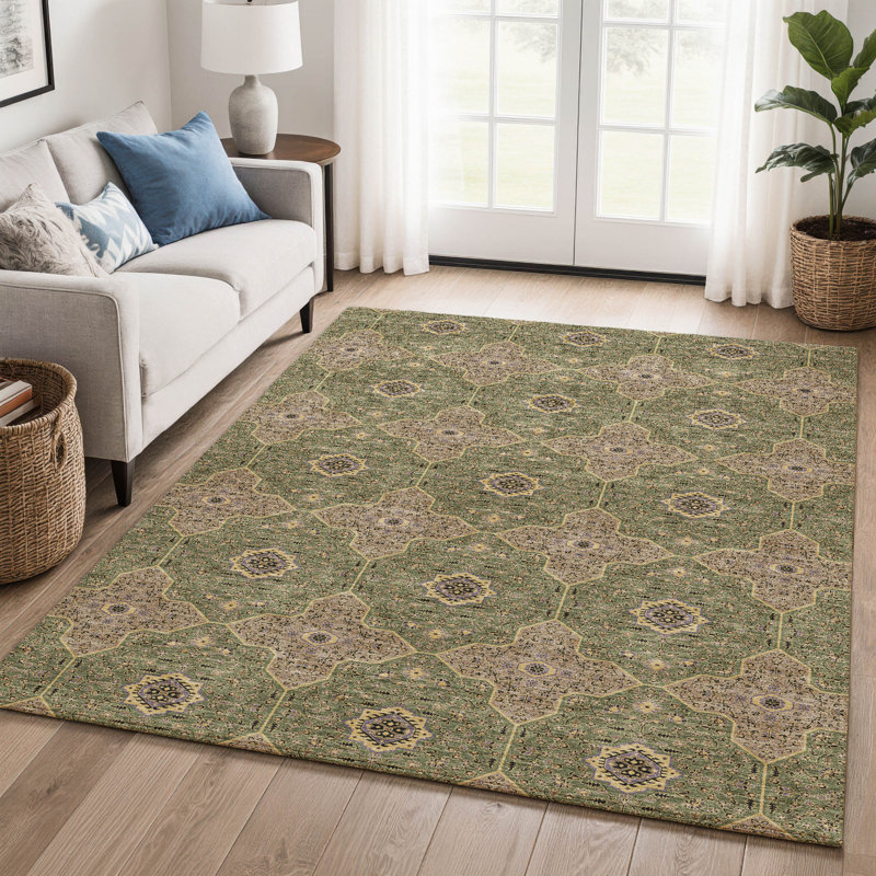 Premium Machine Washable Mayfield AMF2410 Oriental Rug, 3' x 5', Olive