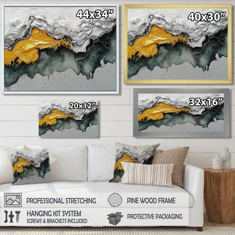 «Tranquil Divide Of Abstract», art sur toile, H 24 po x l 32 po, Cadre flottant, Crème, crème