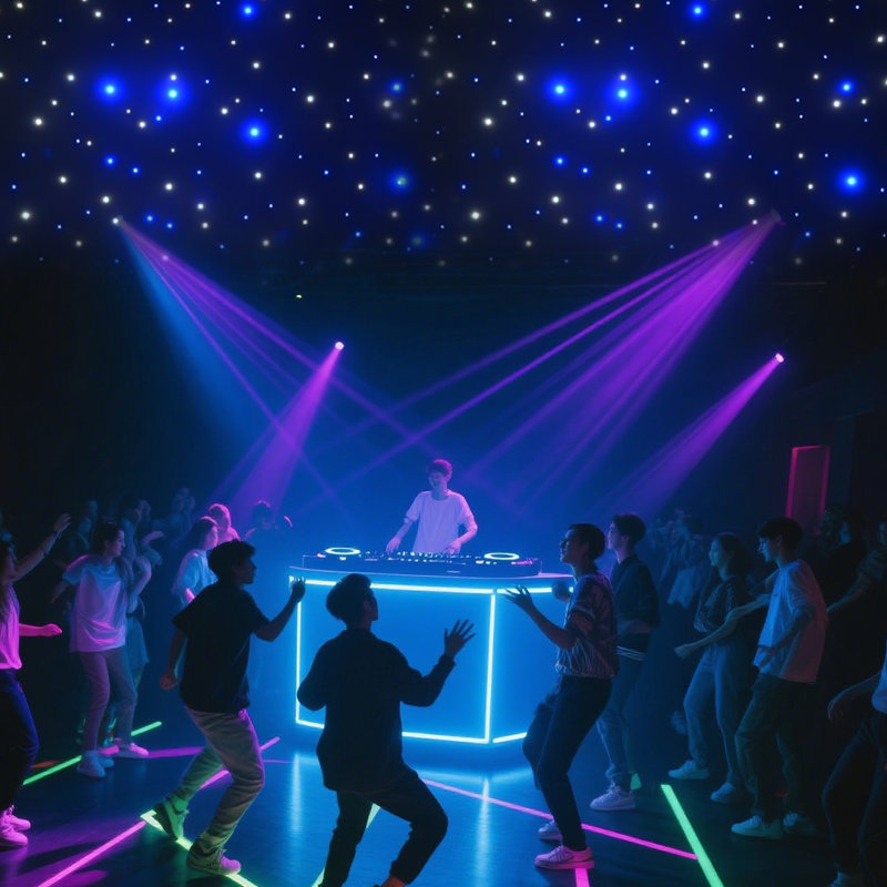 19.68ft*9.84ft White & Blue LED Star Backdrop