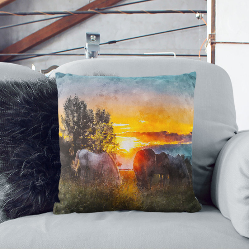 Sunrise Behind the Trees Cushion with Filling, Black, 55cm H x 55cm W x 20cm D