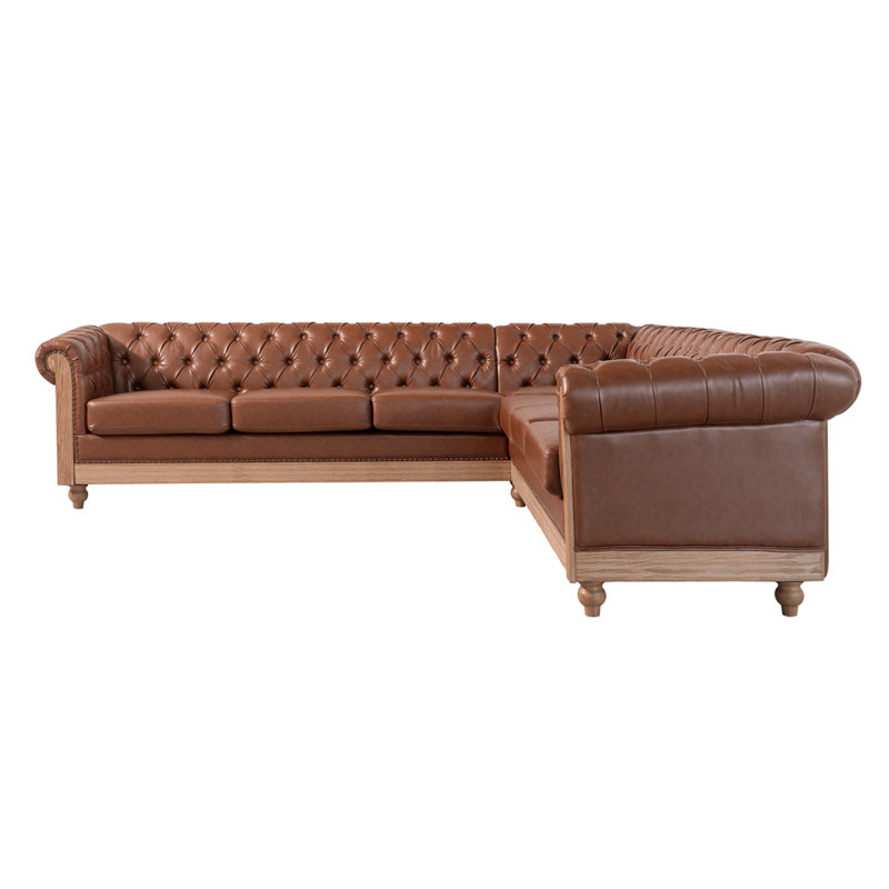 Grand canapé modulaire confortable de style contemporain avec pieds en bois, Marron clair