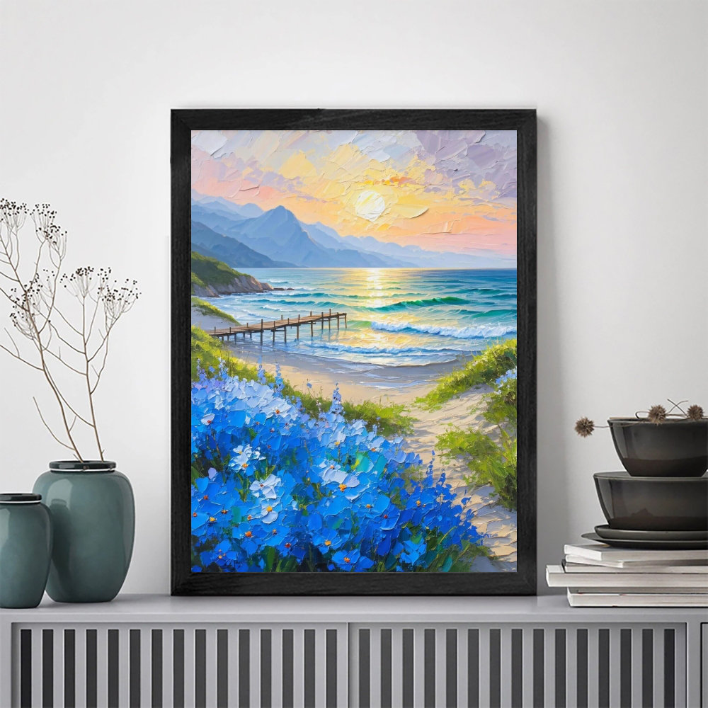 Highland Dunes Premium Wall Art Print with Black Wooden Frame Beach ...