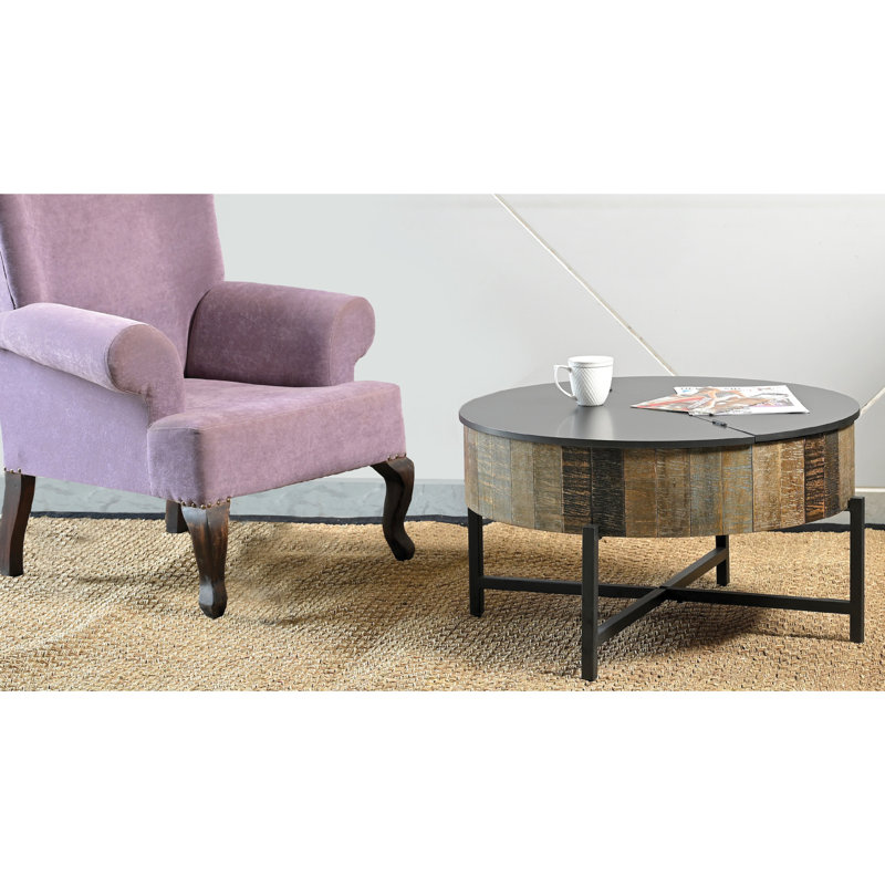 Bureau moderne et contemporain - Table basse rustique rétro en bois de manguier avec finition en fer et charnières