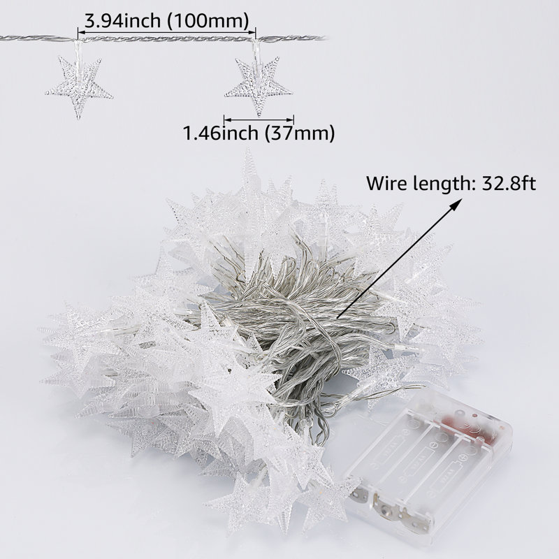 32.8ft 100 LEDs Star String Lights, Battery Operated, Warm White