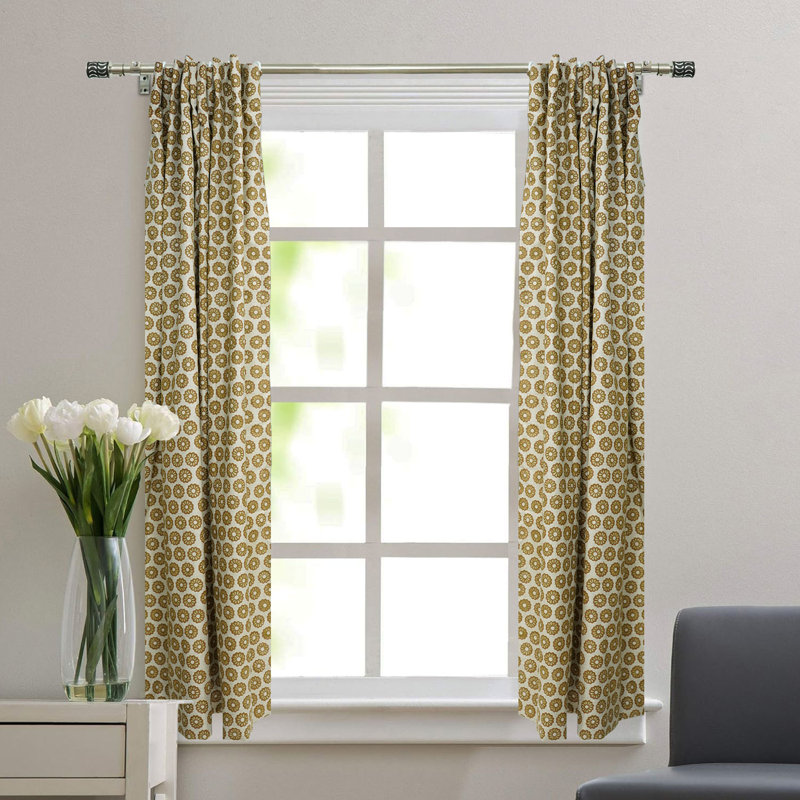 Rideau en lin naturel imprimé à la main Perfection, Bulbul, brun, L 54 po x L 89 po