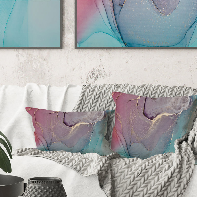 Turquoise et rouge liquide Art I - Coussin décoratif imprimé moderne 1