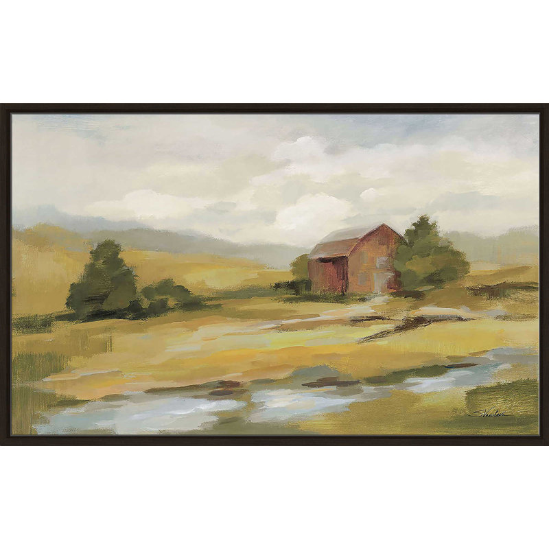 «Springtime Farm Neutral» par Silvia Vassileva - Peinture, H 27,5 po x l 43,5 po x P 2 po, Cadre flottant espresso