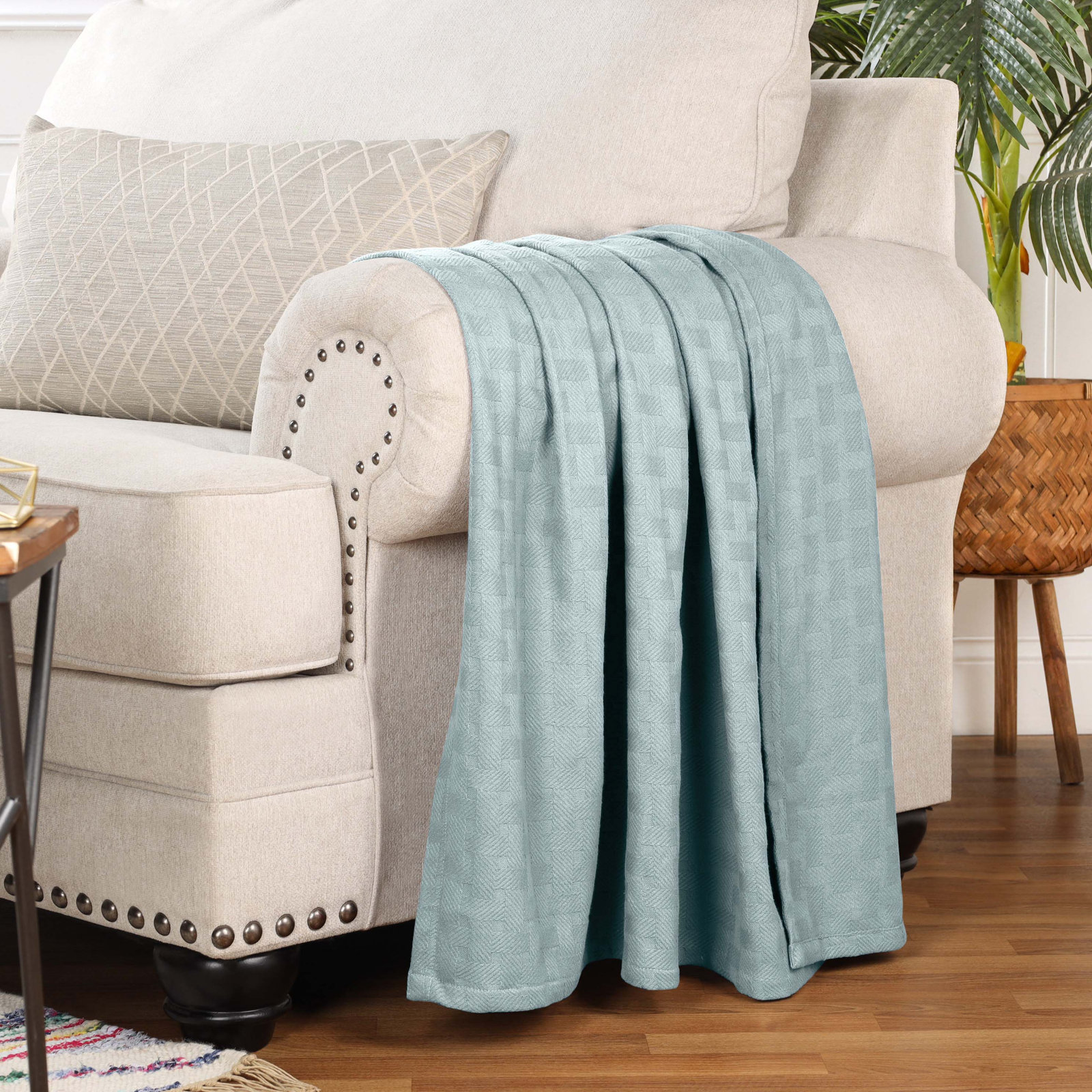 Bertie Cotton Throw Blanket, King, Light Blue