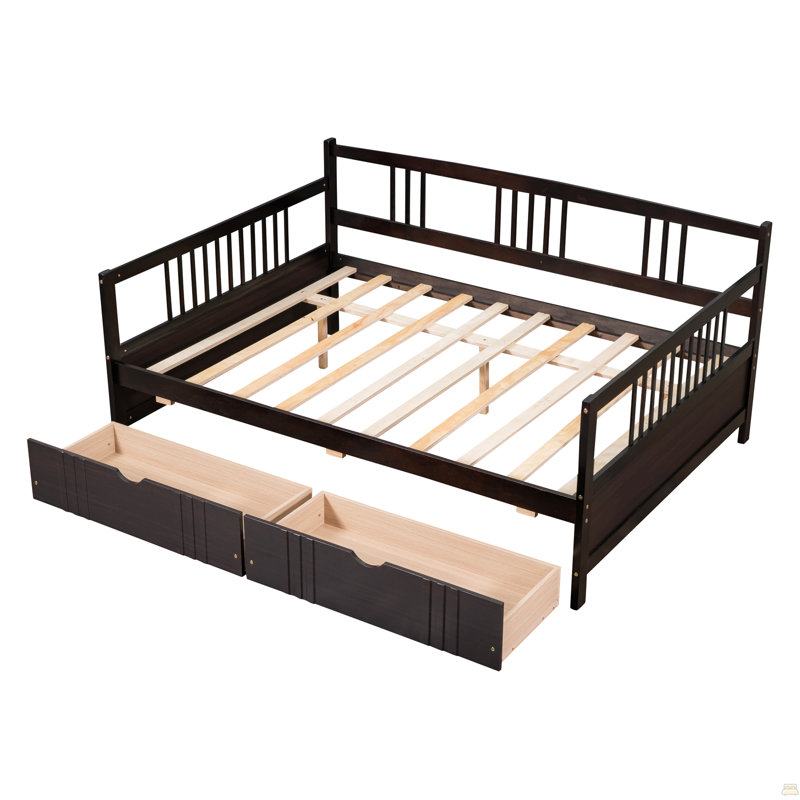 Full Size Daybed Wood Bed With Two Drawers, Espresso