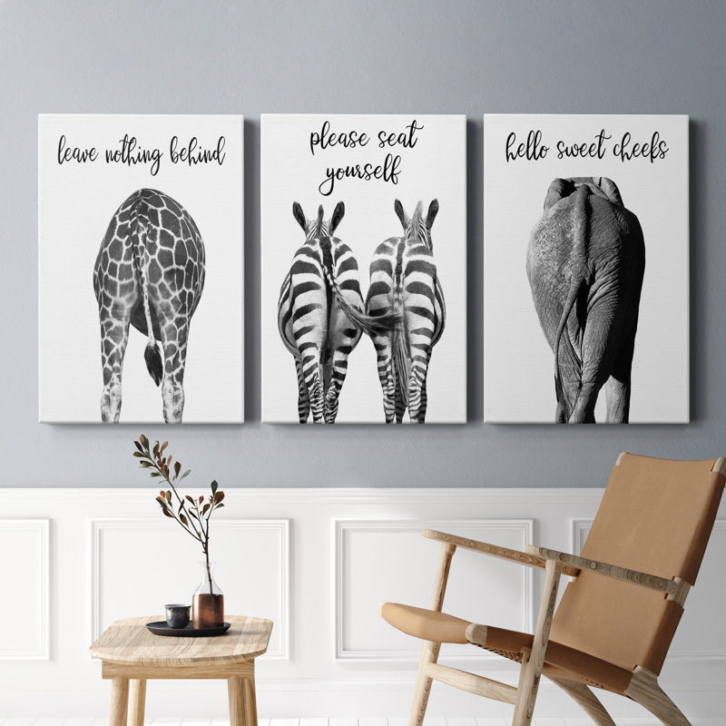 Elephant Bum - ensemble de 3 impressions sur toile tendue, H 12 po x l 24 po x P 1 po
