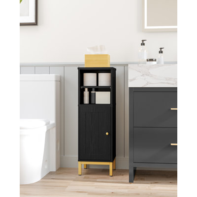Bathroom Storage Cabinet, Corner Floor Cabinet with Shelves, Customized Door Opening Direction, Bathroom Organizer with Adjustable Shelf for Kitchen, Living, Toilet Paper Cabinet, Black