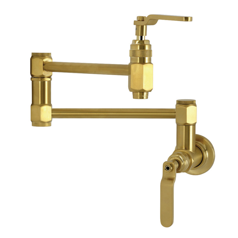 Kingston Brass Whitaker Two-Handle 1-Hole Wall Mount Pot Filler Faucet, Brushed Brass