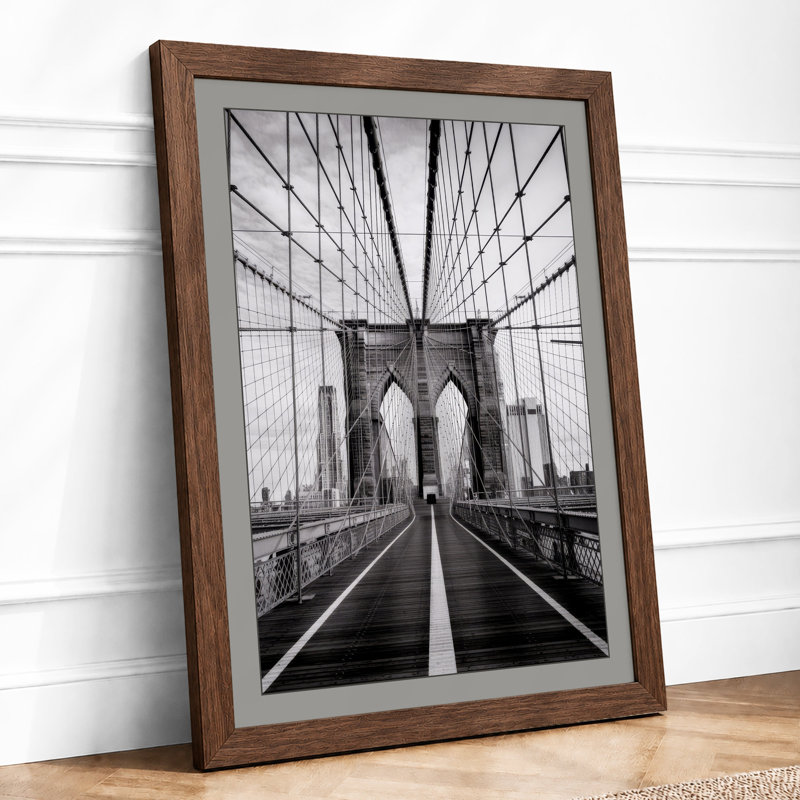 Brooklyn Bridge Perspective Industrial - Framed Print, Walnut, A4 - 29.7 x 21.0 cm