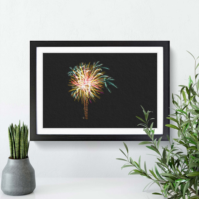 Palm Tree Fireworks - Framed Print, 48cm H x 65cm W x 2cm D, Black Framed