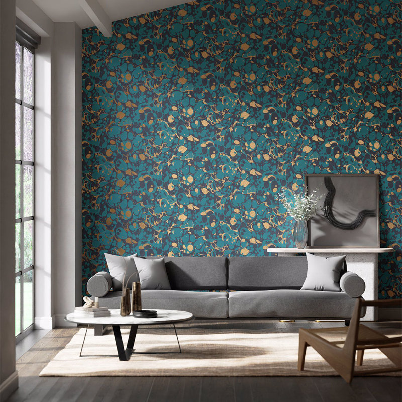 Marble 10.05m x 68.6cm Wallpaper Roll, Azurite/ Copper/Japanese Ink