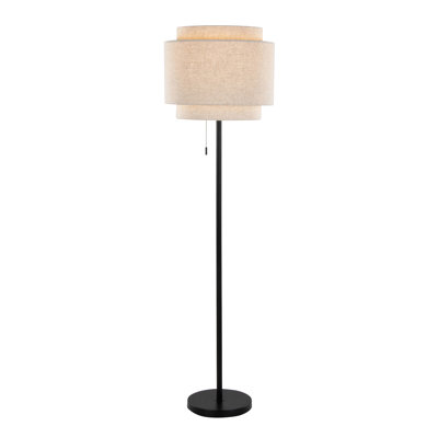Tier 64" Contemporary Metal Floor Lamp In Metal With Linen Shade