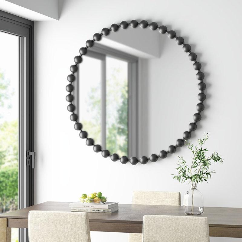Miroir mural en métal avec détails perlés, 27 po x 27 po, Noir