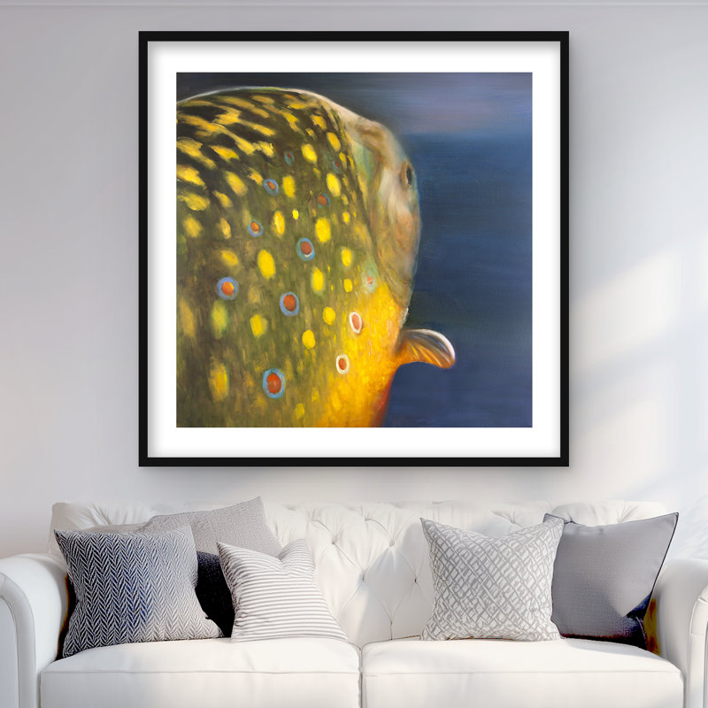 Golden Trout Fish Print - Rustic Framed Matted Home Decor, 36" H x 36" W, Black