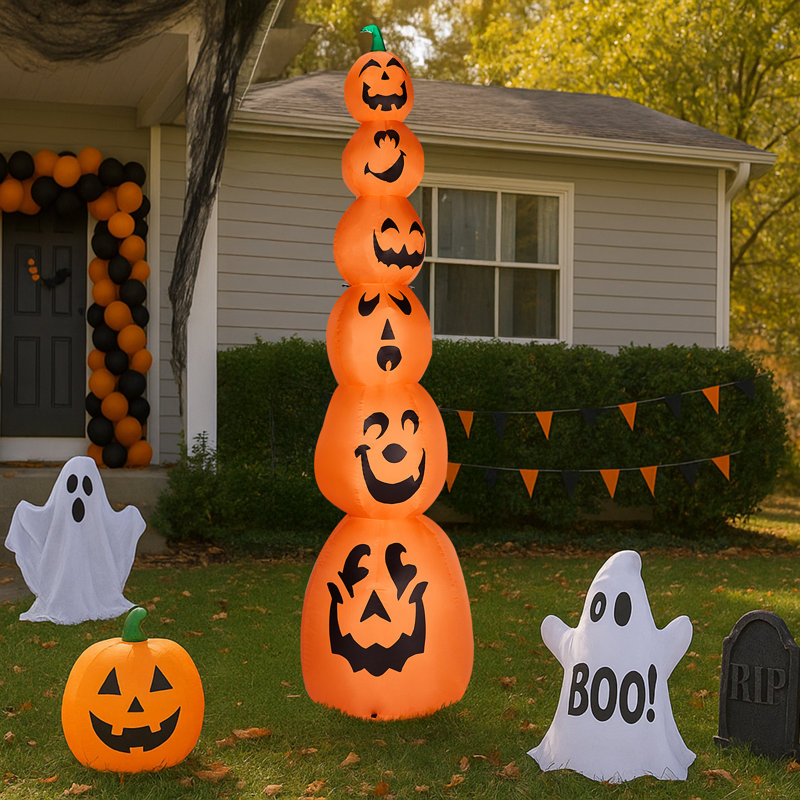 Décoration extérieure de citrouilles empilées 9 pi Halloween