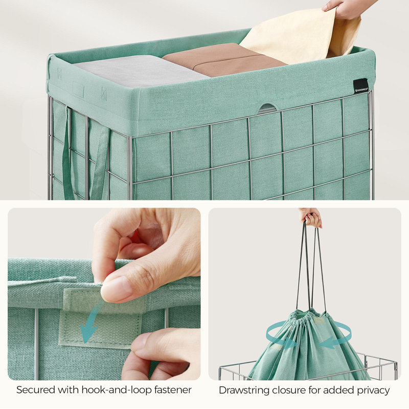 Collapsible Laundry Hamper, Green/White