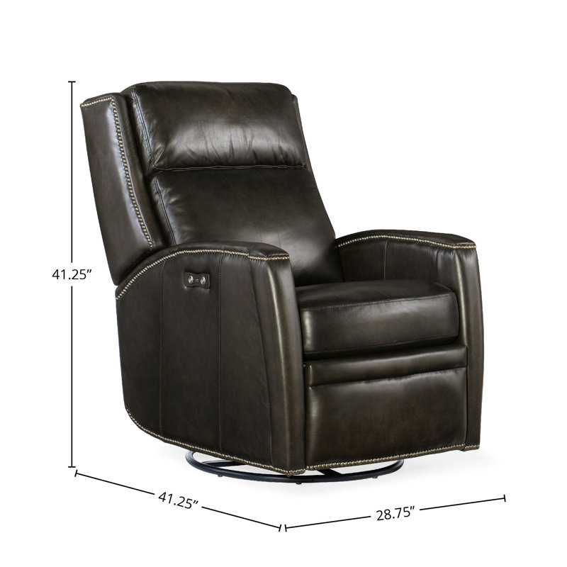 Dunsten Swivel Power Recliner, Dark Brown Genuine Leather