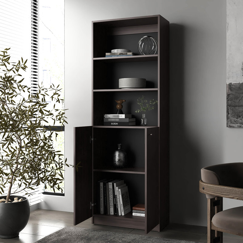 Particules - Bibliothèque à panneau avec noyer teint et tablettes horizontales pour le décor de la maison