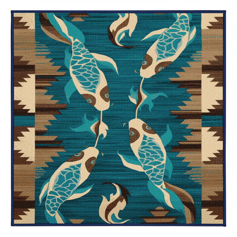 Tapis lavable Koi Fish Southwestern, Carré 5 pi