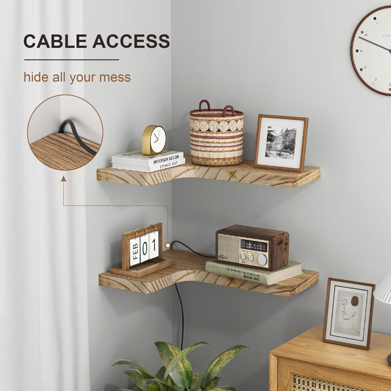 Tablettes d'angle flottantes pour le rangement, Carbonized Black
