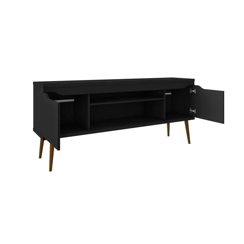 Bradley 63" Mid-Century Modern 4-Shelf TV Stand for TVs up to 60" in Black, Black