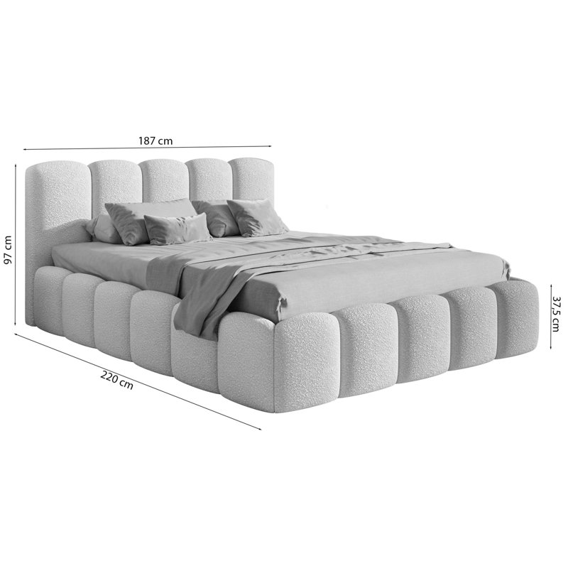 Denell Upholstered Bed, 160cm W x 200cm L, Cream coloured