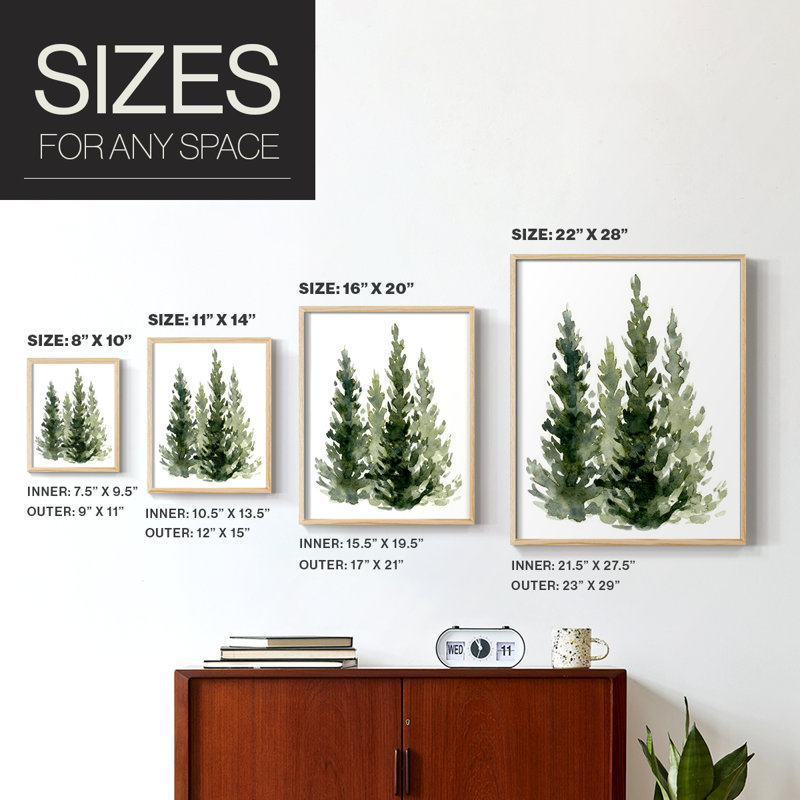 «Simple Evergreen II», reproduction encadrée - bois massif, H 11 po x l 9 po, Naturel