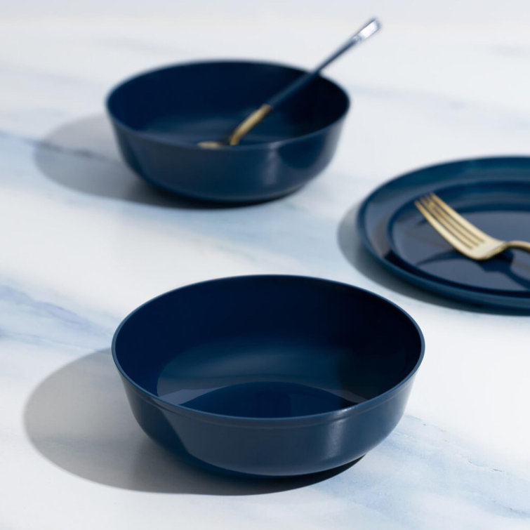 EcoQuality 16 oz Disposable Round Dark Blue Plastic Bowls Edge Collection 120 Guests EcoQuality