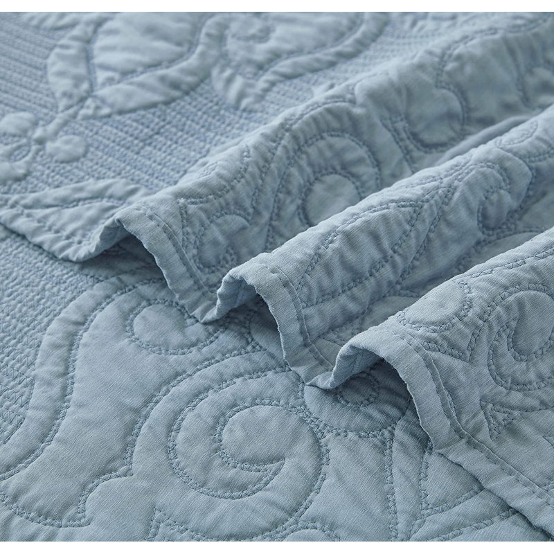 Medallion Embroidered Lightweight Cooling Quilt Set, Blue, Queen Quilt + 2 Standard Shams