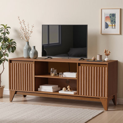 Dejesus 55" TV Stand With Charge Station, Waveform Fluted Panelconsole Center