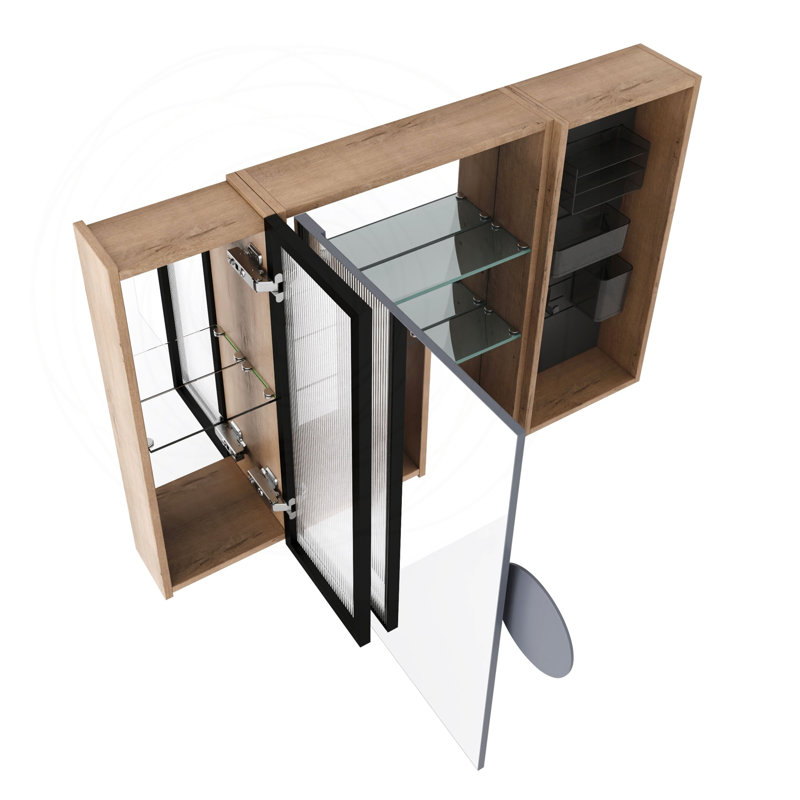 Armoire à miroir de salle de bain 41,7 pouces avec rangement, tablettes en verre réglables et organisateurs de porte