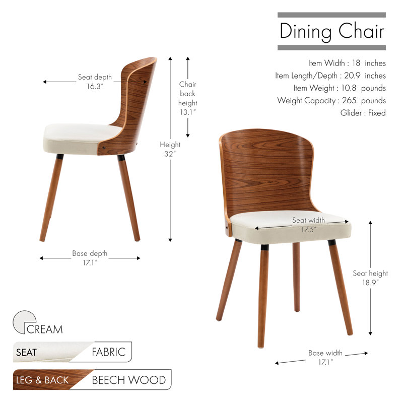 Anberlynn 18.9'' H Fabric Upholstered Beech Side Chair, Cream