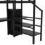 Lit mezzanine double en métal de couleur noire avec bureau intégré, escalier de rangement, garde-robe et lampe à DEL, pratique et élégante, contemporaine